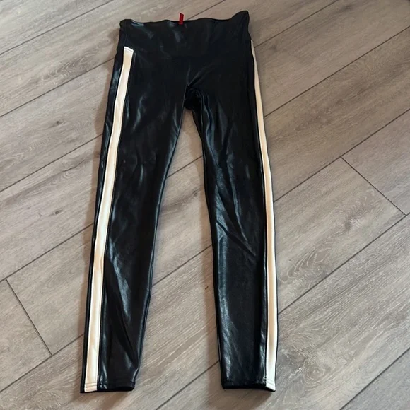 Spanx faux leather black and white stripe leggings - Picture 3 of 8